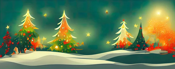 Hermosa Fantasía Mágico Surrealista Árbol Navidad Paisaje Fondo — Foto de Stock