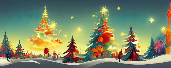 Schöne Fantasie Magische Surreale Weihnachtsbaum Landschaft Hintergrund Stockbild