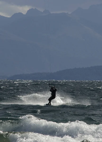Kitesurfen Auf Einem See Wassersport See Von Patagonien — Stockfoto