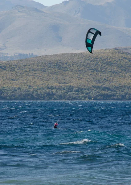 Kitesurfing Patagonia Jezero Vodní Sporty — Stock fotografie