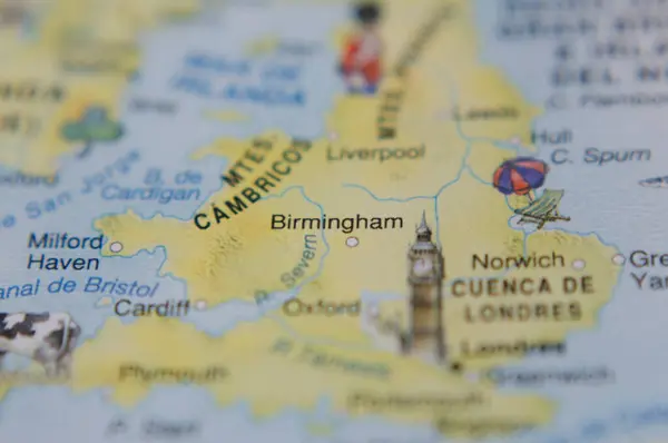 tourist map of the city of Birmingham in England in travel concept