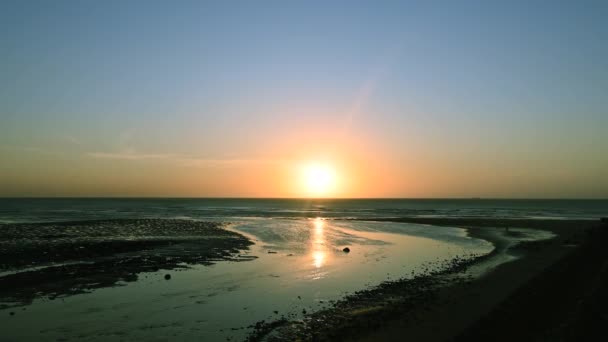 Pełny Zapis Horyzontu Zachodu Słońca Rzeka Wpada Morza Dystrykt Xinwu — Wideo stockowe