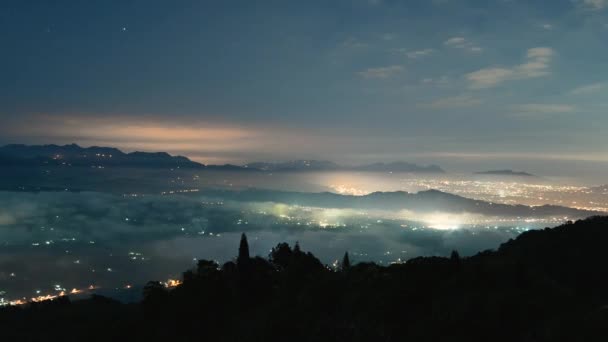 Night View City Lights Valley Spectacular Cloud Waterfall Sky Sea — Stok video