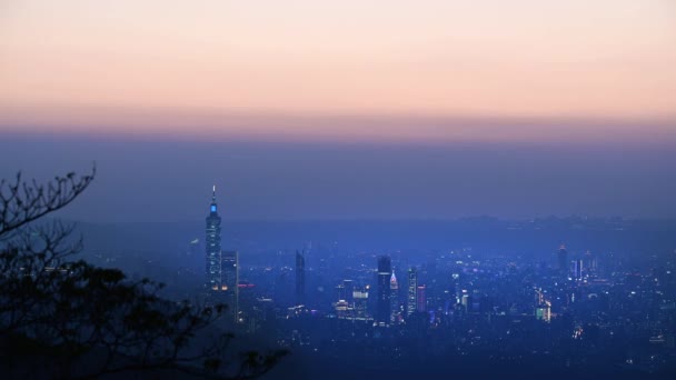 Cielo Naranja Fantasía Vibrante Animada Escena Nocturna Ciudad Taipei Vista — Vídeo de stock