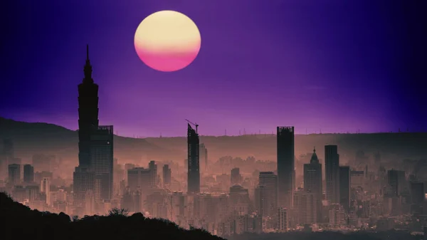 Emotional Taipei Sunset Awe Inspiring Sky Cityscape Motion Spectacular Evening — стокове фото