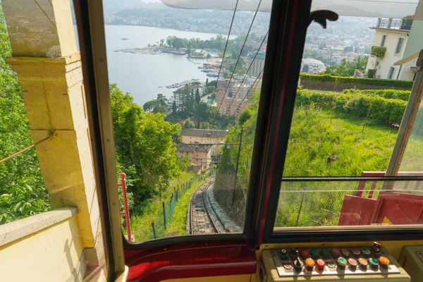 Rack Ferroviário Irá Levá Topo Montanha Para Vistas Panorâmicas Lugano — Fotografia de Stock