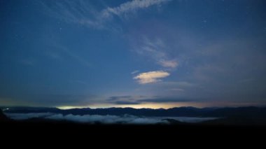 Galaktik Dinginlik: Dağ Zirvesinde Gece Ufku. Yazın New Taipei şehrindeki dağın tepesinde yıldızlı gökyüzü.