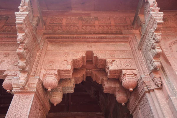 The aesthetic & military strategic architectural design of the Red Fort, India. Agra Fort is a historic red sandstone fort and a UNESCO World Heritage Site.