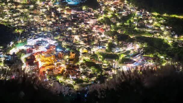 Θέα Ζωντανά Και Πολύχρωμα Χωριά Κοιλάδα Νύχτα Jiufen Ταϊβάν Περπατήστε — Αρχείο Βίντεο