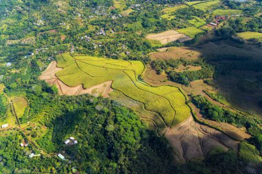 Mauritius, Chamarel 'in Yedi Renkli Dünyası' nın çarpıcı hava manzarası. Eşsiz jeolojik oluşum, volkanik kayadan oluşmuş yedi farklı kum rengini içerir. Mauritius, Afrika.