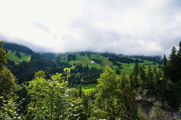 Adelboden Schweiz Juli 2022 Promenad Byn Adelboden Vackra Fall Och — Stockfoto