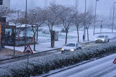 Pamplona, Navarra Spain january 18 2023, Great snowfall covering the streets of Rigapagaina neighborhood. High quality photo