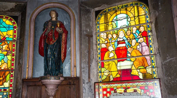 stock image HONFLEUR, CALVADOS, NORMANDY, FRANCE, APRIL 21, 2022 : interiors and stained glasses windows of Notre dame de grace chapel in Honfleur