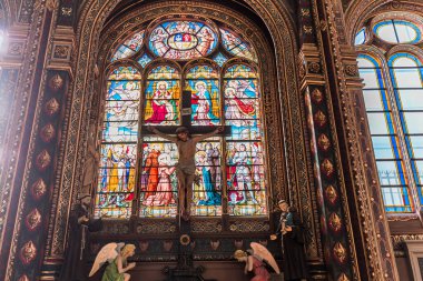 PARIS, FRANCE, ECTOBER 06, 2022: Paris, Fransa 'daki Saint Eustache kilisesinin mimari detayları