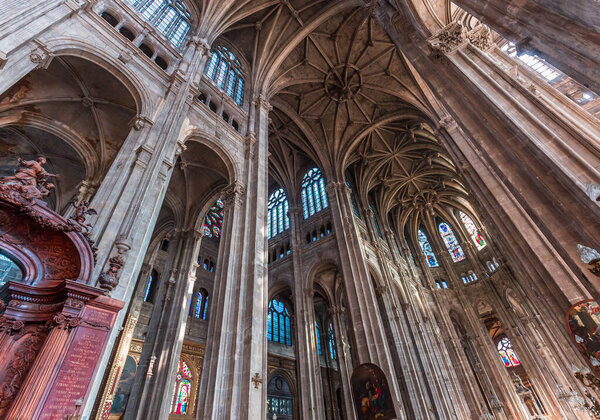 PARIS, FRANCE, OCTOBER 06, 2022 : interiors architectural details of Saint Eustache church, in Paris, France