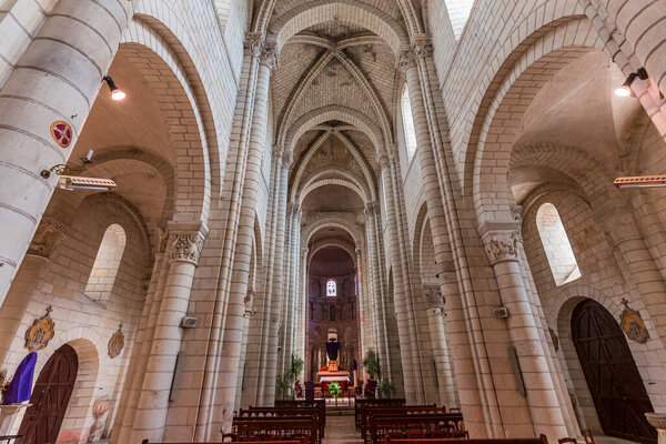 SAINT AIGNAN, FRANCE, APRIL 09, 2022 : interiors and architectural decors of  the church of Saint-aignan