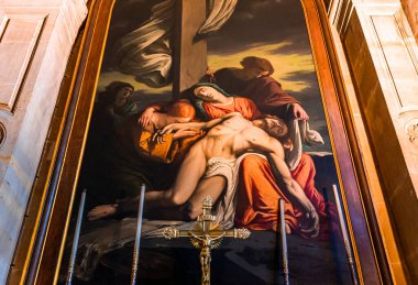 PARIS, FRANCE, ECTOBER 20, 2022: Paris, Fransa 'daki Saint Nicolas du Chardonnet Kilisesi' nin mimari detayları