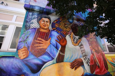SAN FRANCISCO, CALIFORNIASEPTEMBER 17, 2014  Mexican murals painted walls of Casa de las mujeres, near Balmy Alley, september 17, 2014,  in  San Francisco, California, USA