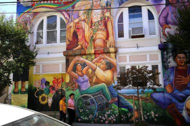 SAN FRANCISCO, CALIFORNIASEPTEMBER 17, 2014  Mexican murals painted walls of Casa de las mujeres, near Balmy Alley, september 17, 2014,  in  San Francisco, California, USA