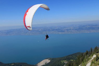 a view of Leman lake, from Thollon les Memises village, in haute savoie, France