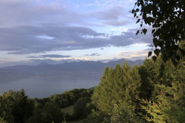 a view of Leman lake, from Thollon les Memises village, in haute savoie, France