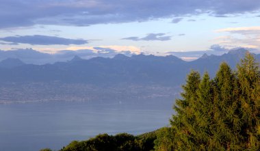 a view of Leman lake, from Thollon les Memises village, in haute savoie, France