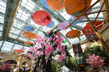 LAS VEGAS, NEVADA - APRIL 06, 2015 : interiors of the lobby at Bellagio hotel, in Las Vegas, Nevada, united states