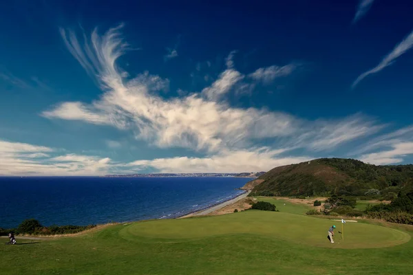 Golfplatz Pleneuf Val Andre Bretagne Frankreich Hintergrund Das Kanalmeer Und — Stockfoto