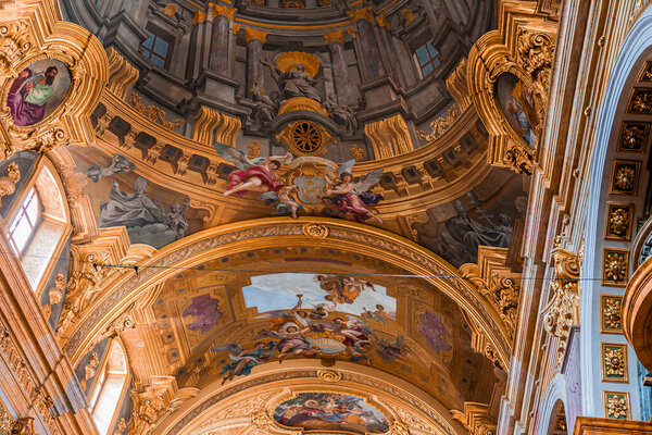 VIENNA, AUSTRIA, MAY 25, 2023 : interiors, frescoes and architectural details of theJesuit church