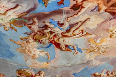 Vienna, AUSTRIA, 26 Mayıs 2023: Belvedere Sarayı 'nın içi, freskleri ve mimari detayları