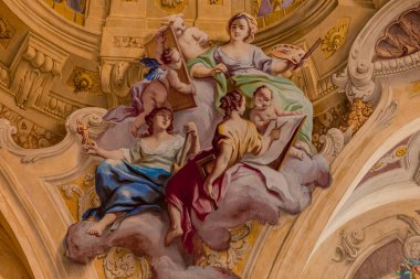 Vienna, AUSTRIA, 26 Mayıs 2023: Belvedere Sarayı 'nın içi, freskleri ve mimari detayları