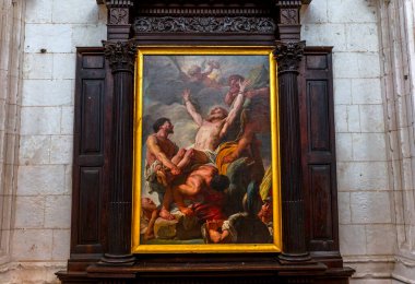 SAINT RIQUIER, SOMME, FRANCE, 17 HAZİRAN 2022: Saint Riquier Manastırı Kilisesi 'nin iç mimari dekorasyonu