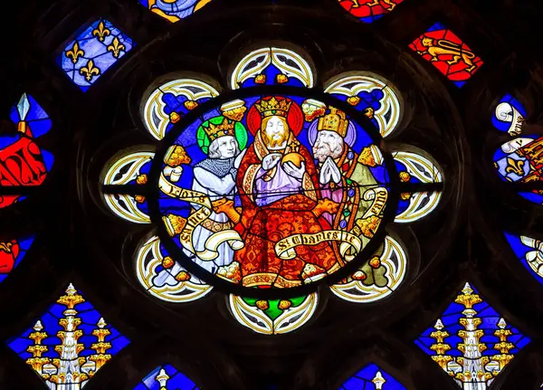 Orleans France April 2023 Stained Glasses Windowsl Decors Cathedral Basilica Stock Photo