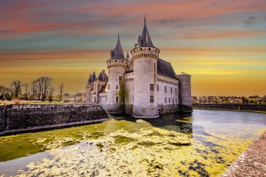 SULLY SUR LOIRE, FRANCE, NİSAN 04, 2023: Orleans, Loire Valley, Fransa yakınlarındaki Sully sur Loire Kalesi
