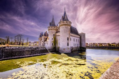 SULLY SUR LOIRE, FRANCE, NİSAN 04, 2023: Orleans, Loire Valley, Fransa yakınlarındaki Sully sur Loire Kalesi