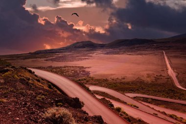 Piton de la Fournaise volkanı yolu, Reunion adası, Hint okyanusu, Fransa