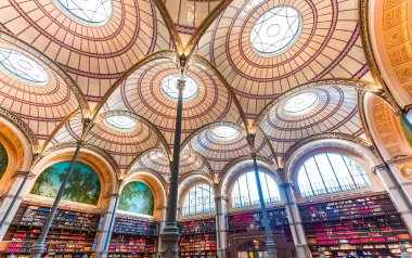 PARIS, FRANCE, SEPTEMBER 15, 2018 : architectural details of the Richelieu public National library, september 15, 2018 in Paris, France. clipart