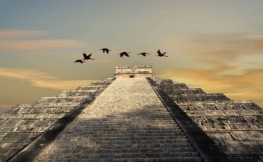Chichen Itza 'daki Büyük Maya Piramidi Yucatan, Meksika