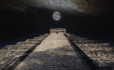 Chichen Itza 'daki Büyük Maya Piramidi Yucatan, Meksika