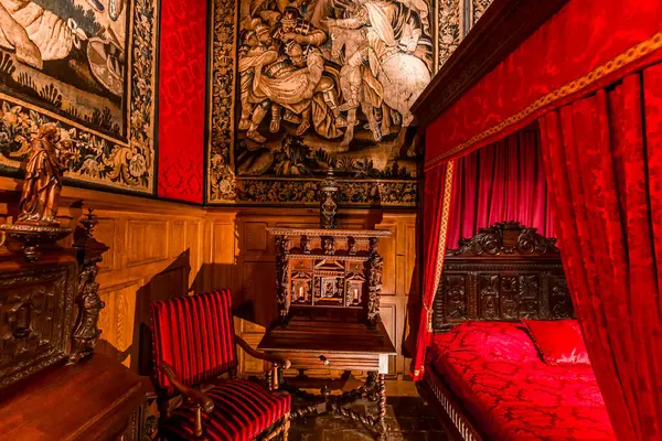 ANGERS, FRANCE, 23 Mart 2024: Angers yakınlarındaki Chateau de Brissac 'ın iç dekorları, Loire Valley, Fransa