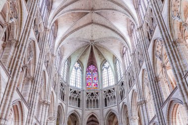 MEAUX, FRANCE, APRIL 18, 2023 :  interiors and architectural details of the Saint Etienne cathedral in Meaux, France clipart