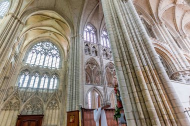 MEAUX, FRANCE, APRIL 18, 2023 :  interiors and architectural details of the Saint Etienne cathedral in Meaux, France clipart