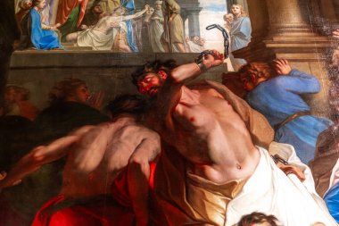 PARIS, FRANCE, 5 Haziran 2024: Gobelins atölyesindeki restorasyon sırasında notre-dame-de-Paris katedralinin iç dekorasyonu