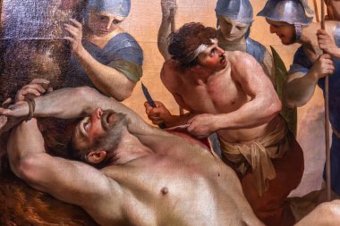 PARIS, FRANCE, 5 Haziran 2024: Gobelins atölyesindeki restorasyon sırasında notre-dame-de-Paris katedralinin iç dekorasyonu