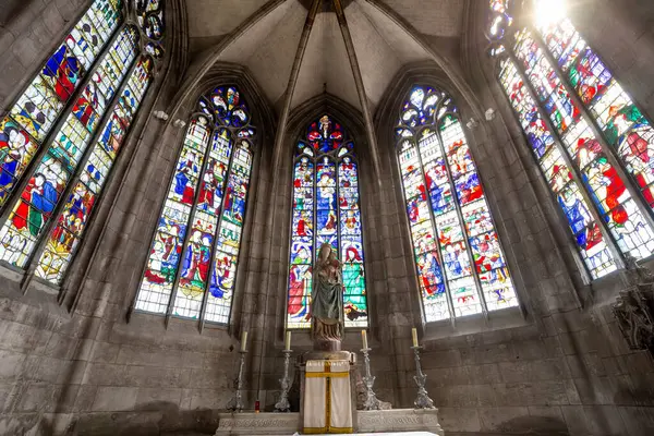 stock image EVREUX, FRANCE, MAY 11, 2024 : interiors and stained glasses windows of Cathedral of Our Lady of Evreux