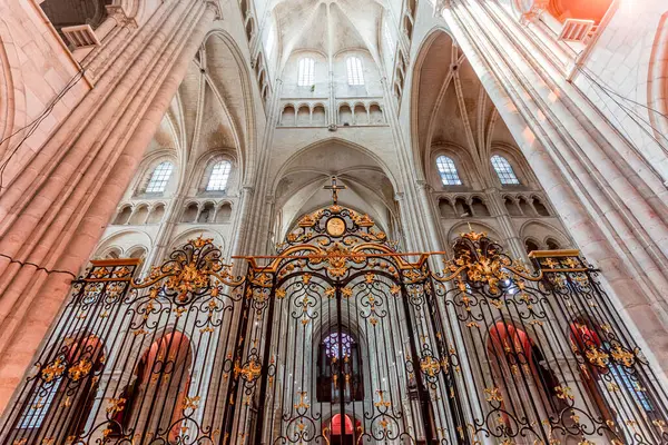 LAON FRANCE, 11 Haziran 2024: Leydimizin gotik katedralinin iç mimari ve mimari detayları