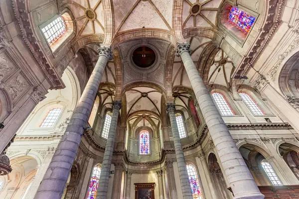 stock image CAMBRAI, PICARDY, FRANCE, JUNE 13, 2024 : interiors and architectural details of gothic church of Saint Gery