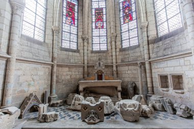 SAINT QUENTIN,  PICARDY, FRANCE, JUNE 12, 2024 : interiors and architectural details of gothic Cathedral basilica clipart