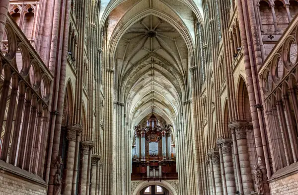 stock image SAINT QUENTIN,  PICARDY, FRANCE, JUNE 12, 2024 : interiors and architectural details of gothic Cathedral basilica