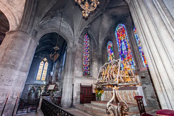 stock image LOUVIERS, EURE, NORMANDY, FRANCE, MAY 09, 2024 : interiors and architectural details of gothic Church of Notre-Dame de Louviers